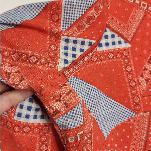 Vintage 70s Bandanas All Over Button Shirt County Seat Red Groovy Hippie - Picture 8 of 11